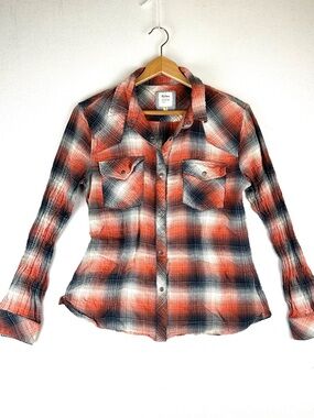 Dylan‎ by True Grit Plaid Snap Crinkle Shirt Western Lightweight